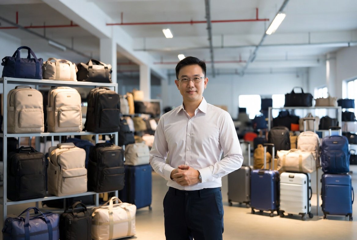 Wholesale bags, luggage and travel accessories display in Singapore